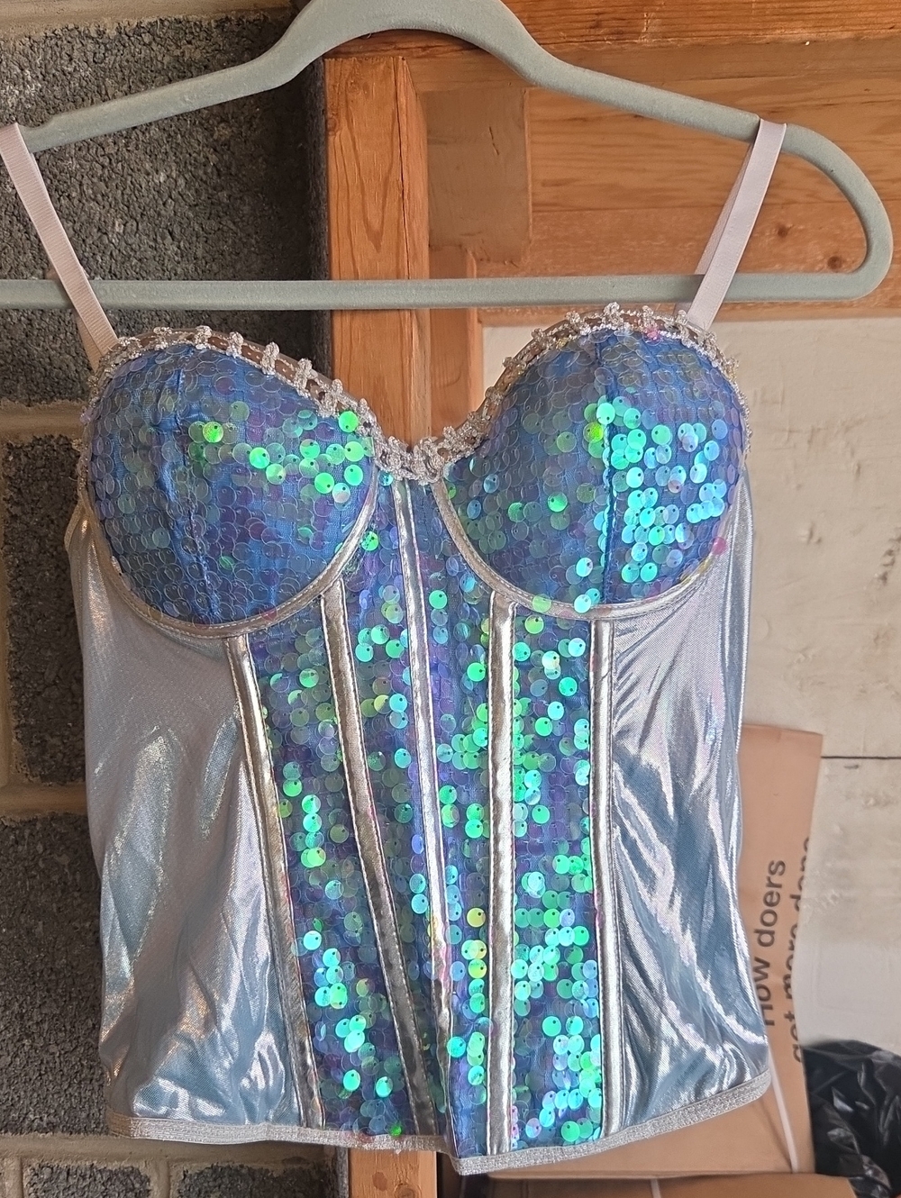 Iridescent Sequin Bustier Camisole in Light Blue